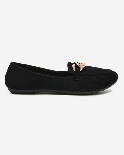 Black women's eco-suede loafers with a chain Osylia - Shoes