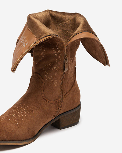 Women's mid-calf insulated boots with camel embroidery Redarika - Footwear