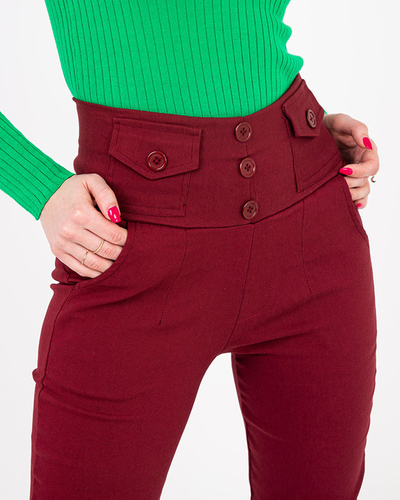 Women's maroon treggings with buttons - Clothing