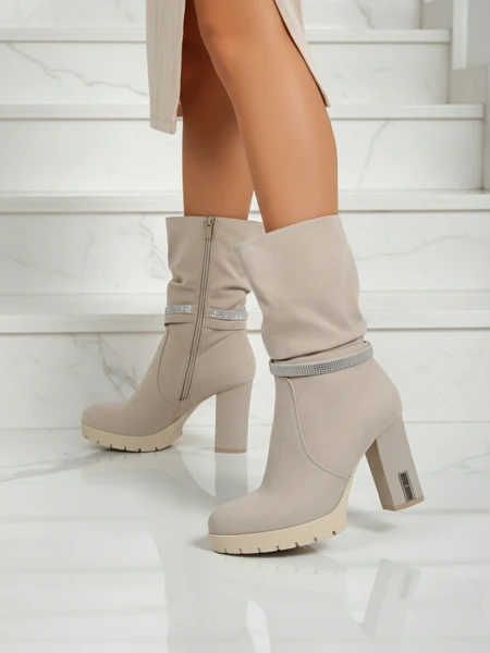 Matte Women's Ankle Boots with Block Heel Ashen Bloom