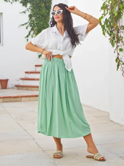 Royalfashion Women's Woven Midi Summer Skirt, light and flowing with two pockets