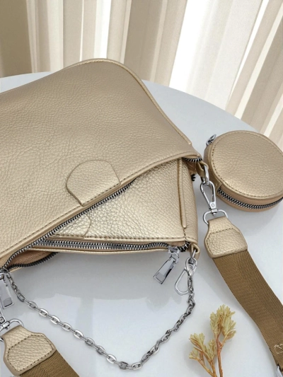 Golden Calista Multi Eco-Leather Handbag with Chain and Pouch