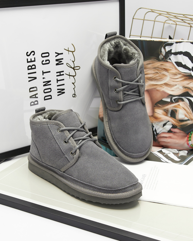 Gray women's tied snow boots with fur Miusho - Footwear