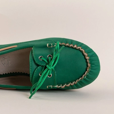 OUTLET Green women's moccasins with Norami binding - Shoes