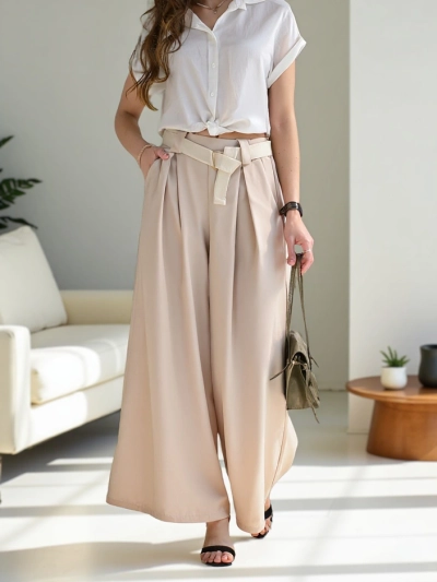 Royalfashion Широкие женские брюки с поясом