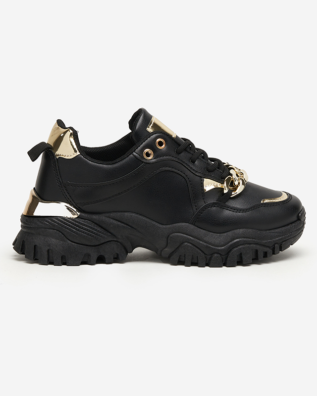 OUTLET Black women's sports shoes with gold chain Evitos - Footwear