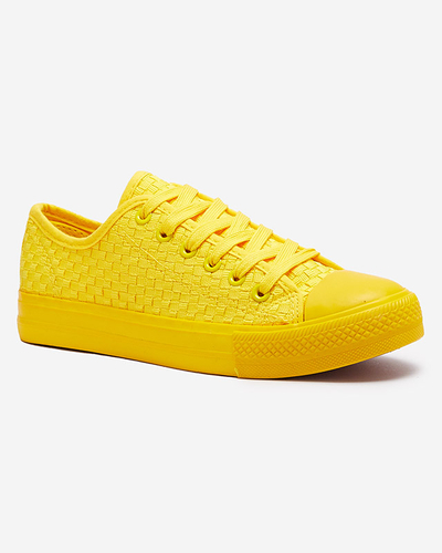 Yellow women's sneakers with embossing Aklina - Footwear