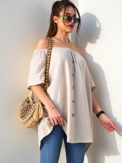 Royalfashion Women's cotton blouse a'la Spanish style with decorative buttons