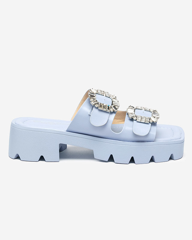 Blue women's slippers with zircon ornaments Sadoh- Footwear