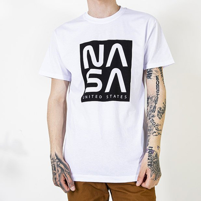 Men's white cotton t-shirt with the inscription - Clothing