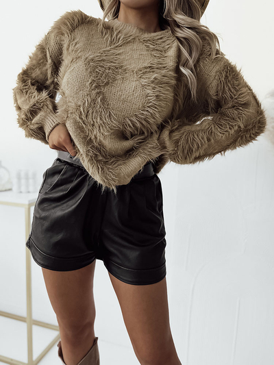 Royalfashion Пушистый женский свитер светло-коричневого цвета