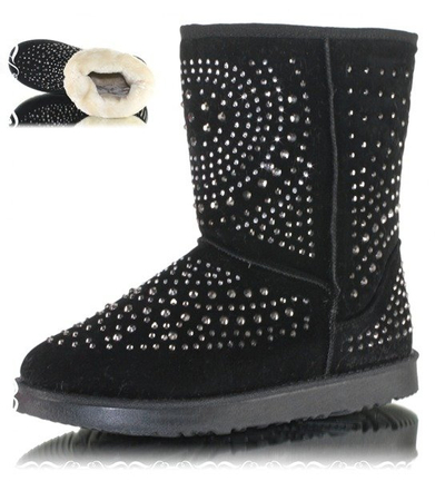 Czarne śniegowce emo z dżetami - Obuwie