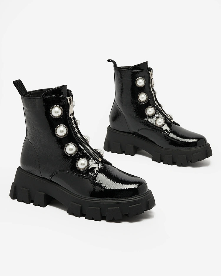 Royalfashion Черные женские лакированные жемчужные сапоги Asiciu