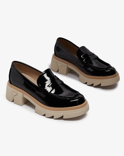 Black women's eco leather patent leather moccasins Sepop- Footwear