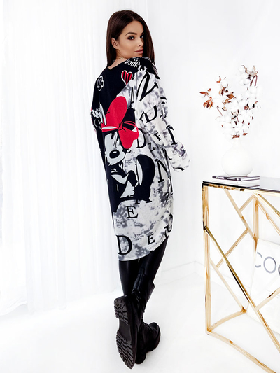 Royalfashion Black and white printed women's midi dress