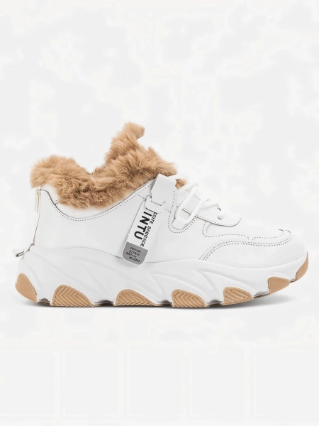 Women's white sports sneakers with Nonua fur - Footwear