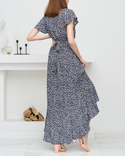 Navy blue women's floral frill dress - Clothing