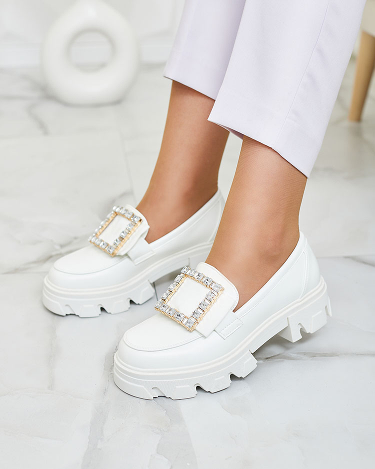 Royalfashion White moccasins with decoration on the nose Alomease