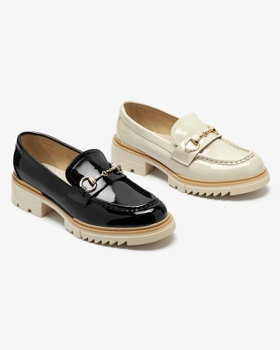 Black lacquered women's moccasins with chain Soterra - Footwear