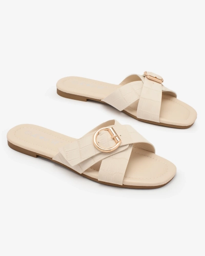 Royalfashion Beige women's flip-flops with embossing Koceva