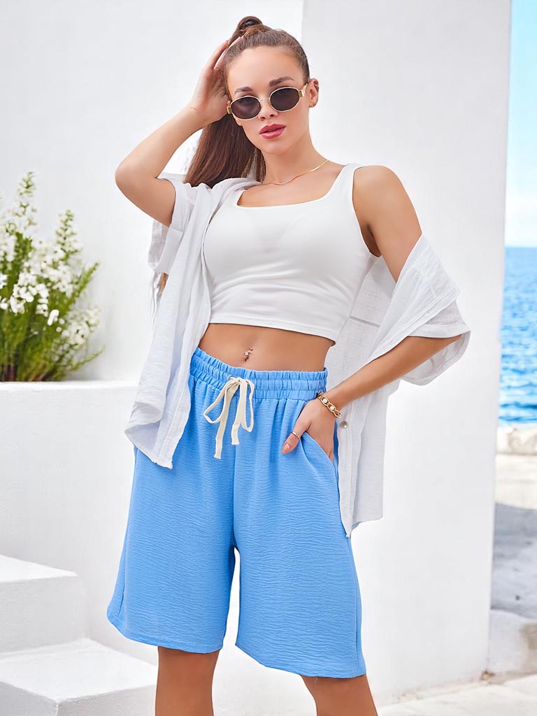 Royalfashion Короткие женские шорты с эластичным поясом и завязками до колена