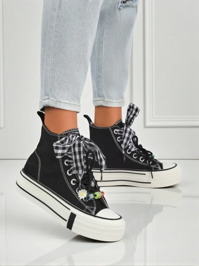 Ženske tenisice Callisto Crne platforme od tkanine s retro detaljima