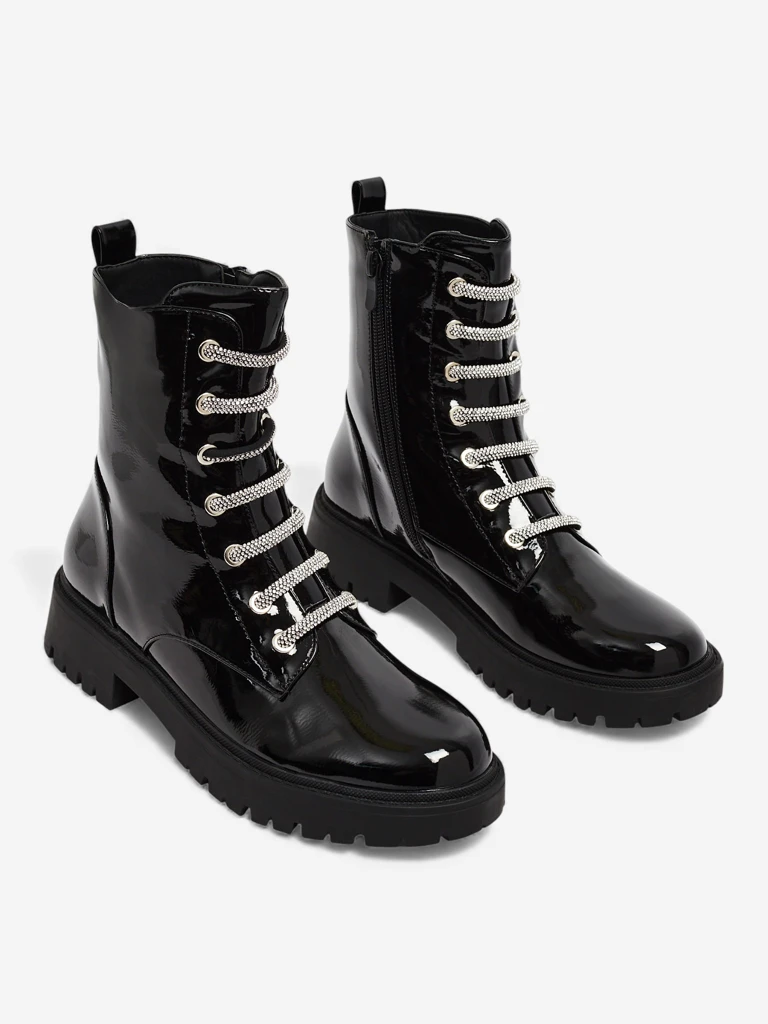 Patent Lace-up Women's Ankle Boots Velmini