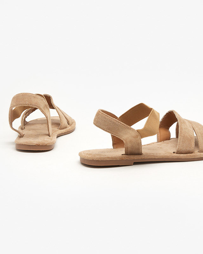 Light brown women's eco-suede flat sandals Nerina - Footwear