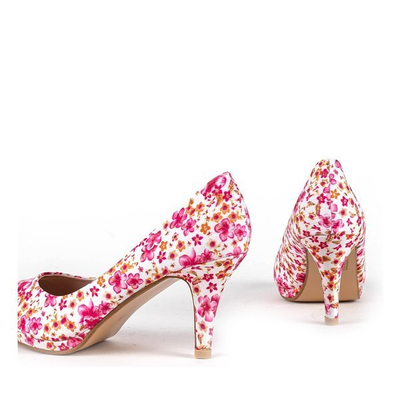 Białe czółenka na szpilce z kwiatkami Coral Springs - Obuwie