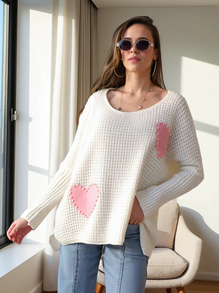 Royalfashion Women's oversized acrylic sweater with hearts
