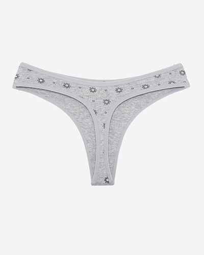 Gray women's cotton thongs with flowers - Underwear
