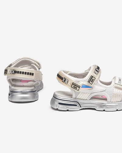 White and silver children's sandals with Velcro Mepoti - Footwear
