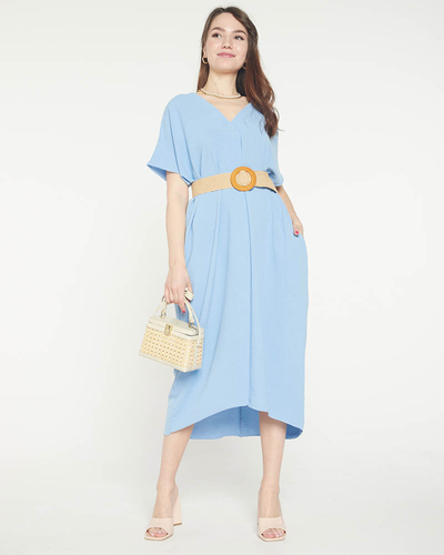 Blue women's oversize dress with a belt - Clothing