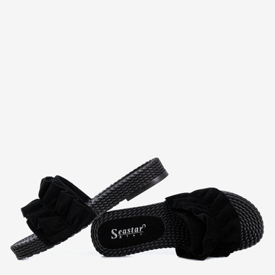 Black women's flip-flops with Rafel's frill - Footwear 1