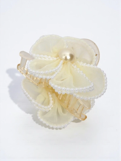 Royalfashion Hair Clip with Pearls and Tulle Flower