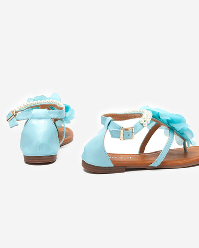 OUTLET Blue women's sandals with pearls and fabric flower Amerile - Footwear