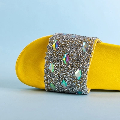 OUTLET Yellow women's platform slippers with cubic zirconia Sailor - Footwear