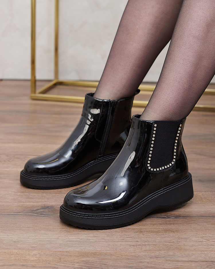 Royalfashion Black women's flat-heeled boots with zircons Winuma