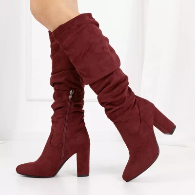OUTLET Burgundy suede boots on the post Grisa - Footwear