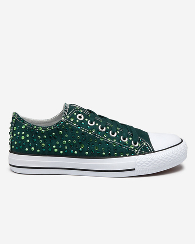 Women's sneakers with dark green cubic zirconia Amando - Footwear