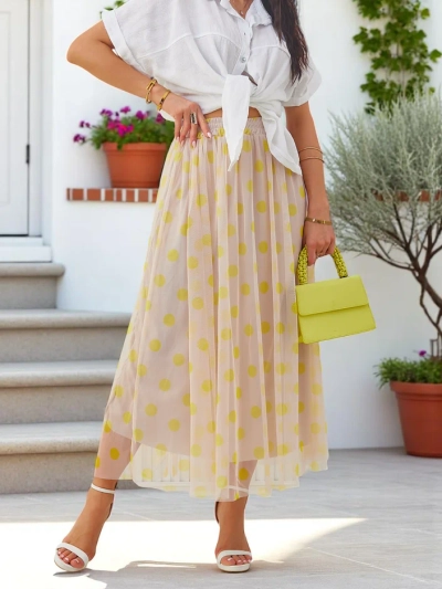 Royalfashion Women's midi skirt made of viscose with tulle in polka dots