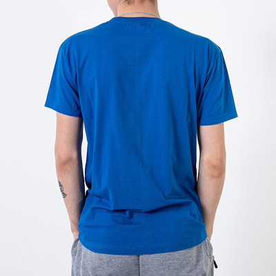 Men's cobalt cotton t-shirt with print and inscription - Clothing