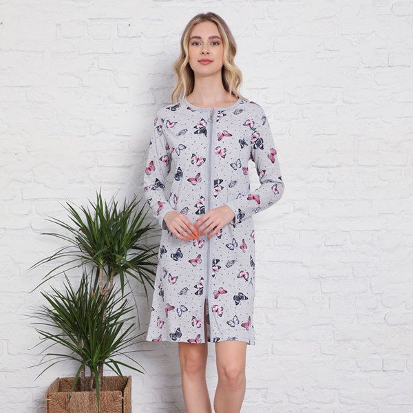 Gray nightgown with butterfly print- Clothing