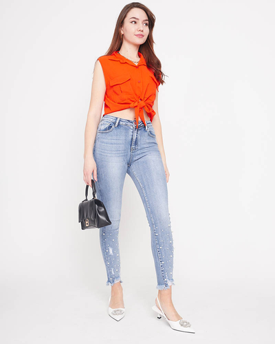 Orange crop top blouse fastened with buttons - Clothing