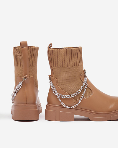 Gaiši brūni sieviešu zābaki ar augšējo daļu a'la zeķe Foldaf- Footwear