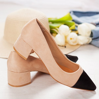 Beige pumps on a low post Massikina - Footwear