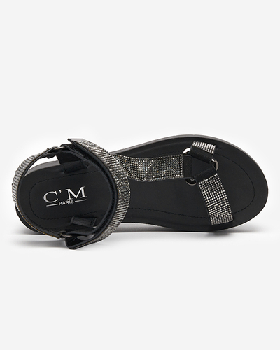 Women's sandals with zircons in black Qroc- Footwear