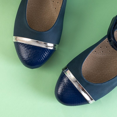 OUTLET Girls' navy blue ballerinas with animal embossing Sineri - Shoes
