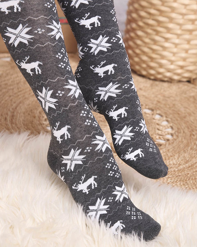 Women's Christmas over-the-knee socks in dark gray- Underwear
