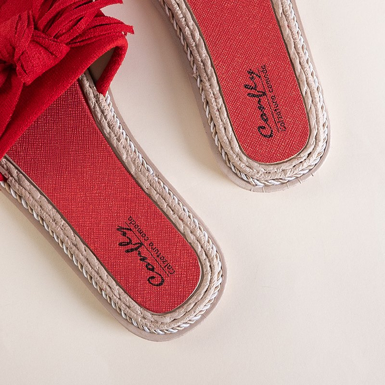 Red women's flip-flops with tassels Foasia - Footwear